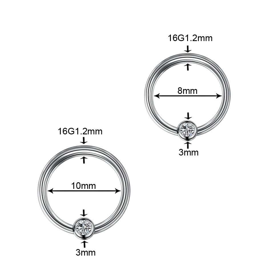 1 шт G23 Титан Gem Пленница Кольцо с круглым камнем носовая перегородка кольцо хрящ уха спиральные украшения для пирсинга серьга для носа губная серьга пирсинг