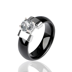 Романтические Розовые керамические кольца с сияющим кристаллом, серебро, золото, металл для женщин, элегантный дизайн, модные Свадебные обручальные ювелирные изделия - Цвет основного камня: Black Silver