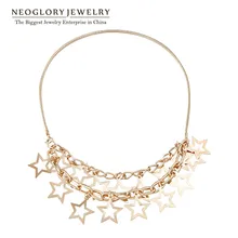 Neoglory chapado en oro estrellas cadena bib choker collar para las mujeres shinning estrella diseñador accesorio de la joyería del regalo del partido 2017 cn2 qc2