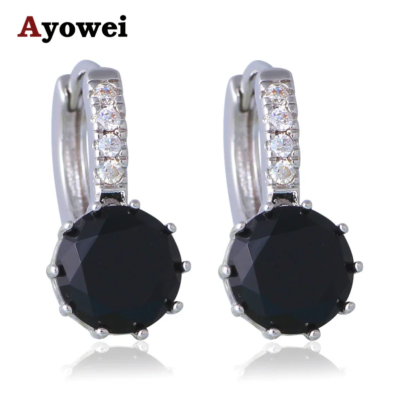 

Mysterious Black Onyx Jewelry for Women Silver Filled AAA Zircon Hoop Earrings Party Fashion Jewelry JE1031A