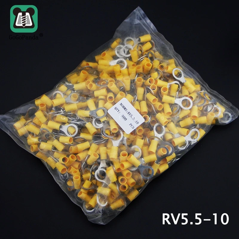 500 шт. RV5.5 (4 5 6 8 10 12) желтое кольцо Изолированная клемма кабеля обжимная Клемма