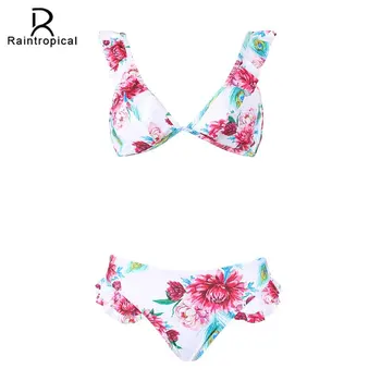 

Raintropical 2019 Sexy Women Swimsuit Low Waist Bathing Suit Plus Size Swimwear Print Bikini Set Beach Padded Polka Swimwear
