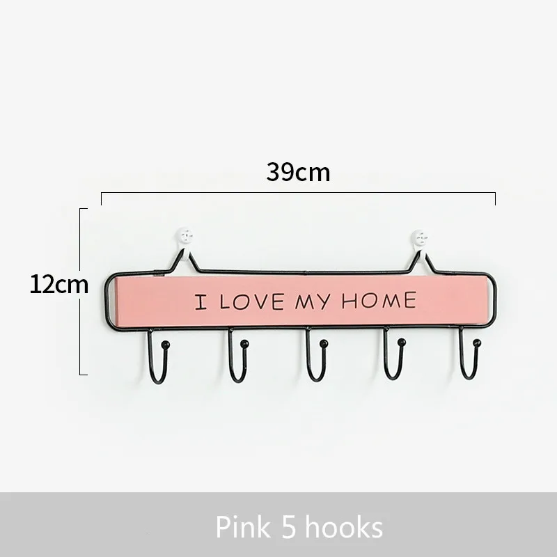 Высокое качество креативный деревянный металлический крючок настенный ключ одежда шляпа стеллаж для хранения с крючком крыльцо гостиная украшение кухонной стены - Цвет: Pink 5 hooks