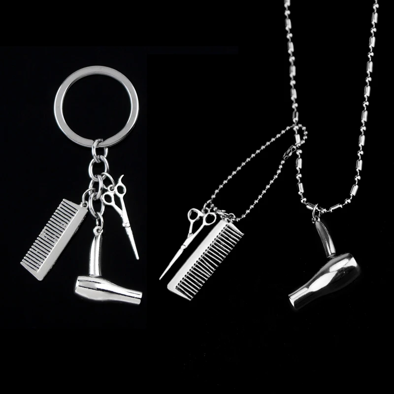 Hot Sale Personality Hair Dryer Combs Scissors Pendant Keychain