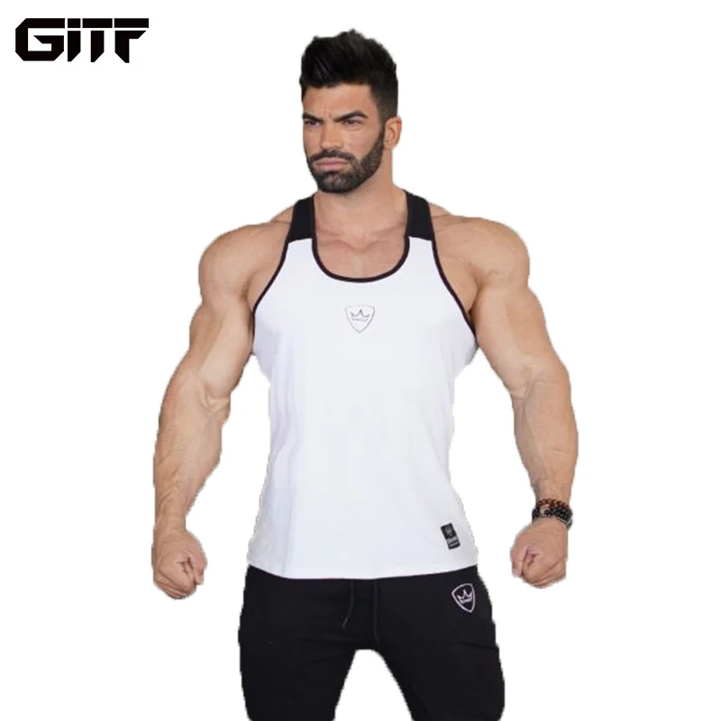 

GITF NEW Summer GYM Vest Sport Tank Tops Men Cotton Running Vest Sleeveless Sport T Shirt Fitness Top Bodybuilding Tank Tops