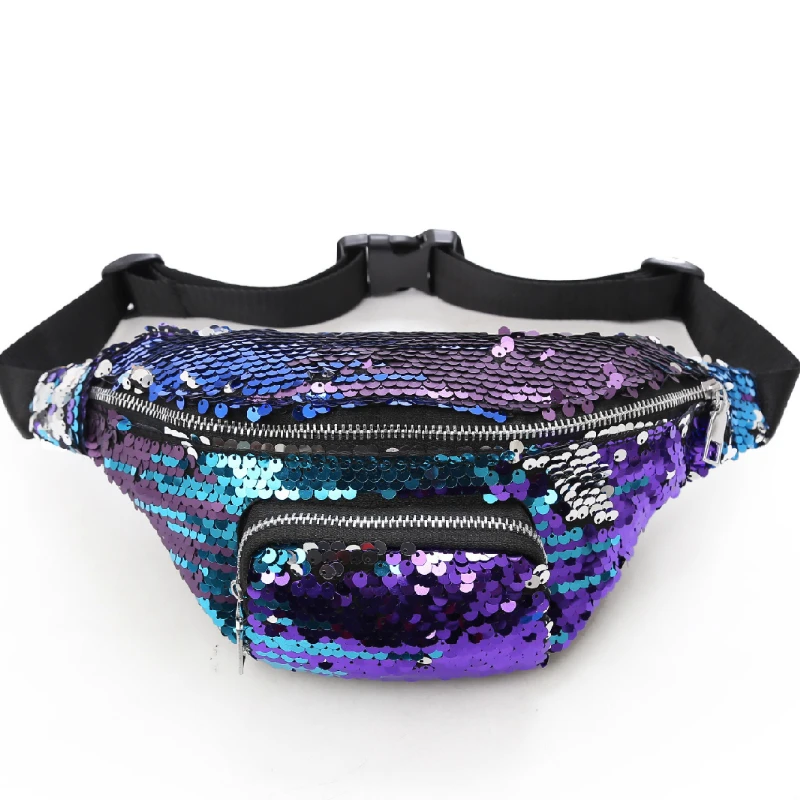 

2019 New style Arrival High Quality Double Color Sequins Waist Bag Money Phone Travel Handy Fanny Multi-function Waist Pack