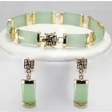 Дамский ювелирный набор зеленый нефрит Gmestone 18KGP звено браслет серьги набор