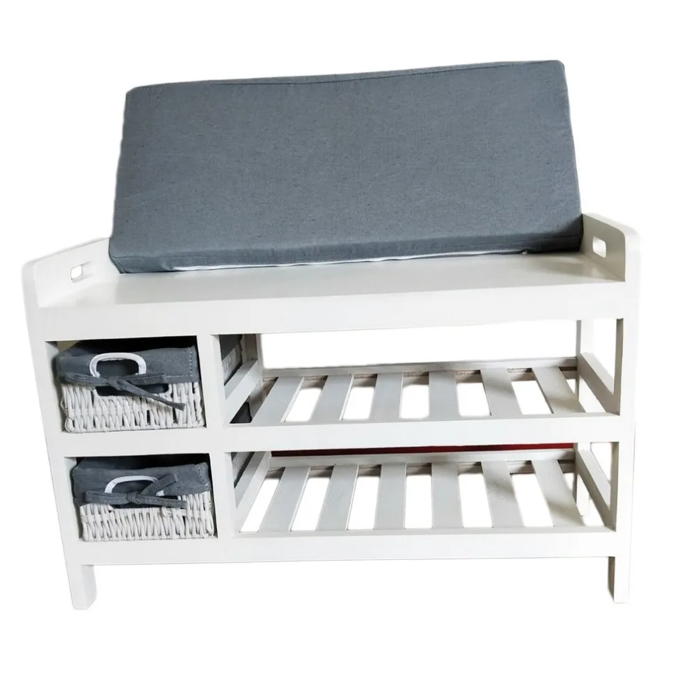 

Newest Shoe Bench Rack with Cushion Upholstered Padded Seat Storage Shelf Bench for Entryway Bedroom Living Room Hallway