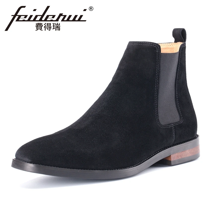 

Plus Size New Arrival Cow Suede Leather Men's Chelsea Ankle Boots Round Toe Formal Cowboy Riding Shoes For Man MLT74