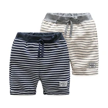 Летние детские короткие штаны Летние Повседневные Шорты Для маленьких мальчиков хлопковые шорты в полоску с поводок с принтом для мальчиков детская одежда