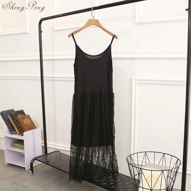 2018 women sexy strap full slips dress long underdress sleeveless plus bodycon bottoming straight petticoat femme V1194