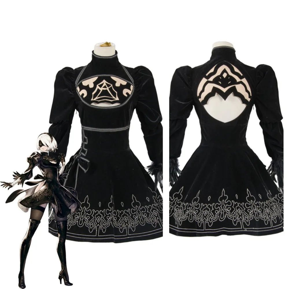 Костюм для косплея NieR:Automata 2B костюм наряд платье Хэллоуина карнавала вечеринки
