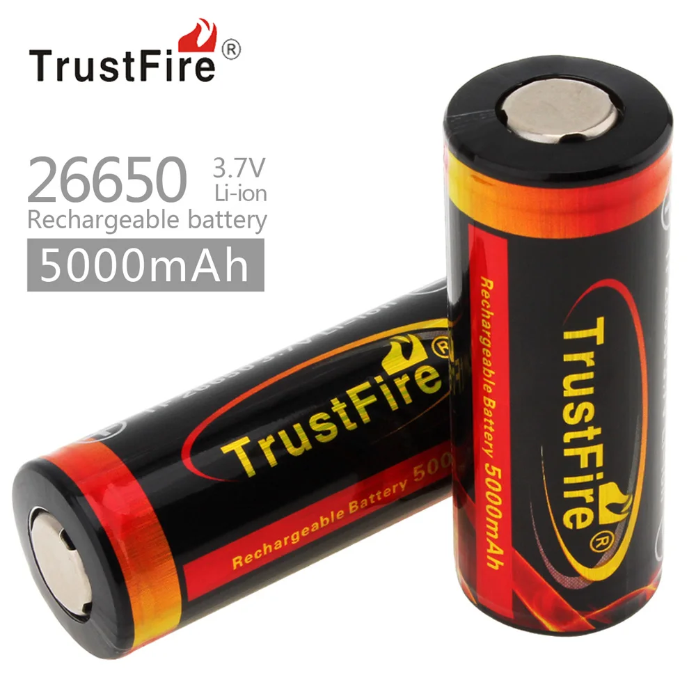 

2Pcs/lot 3.7V 5000mAh TrustFire 26650 Rechargeable Li-ion Battery with PCB