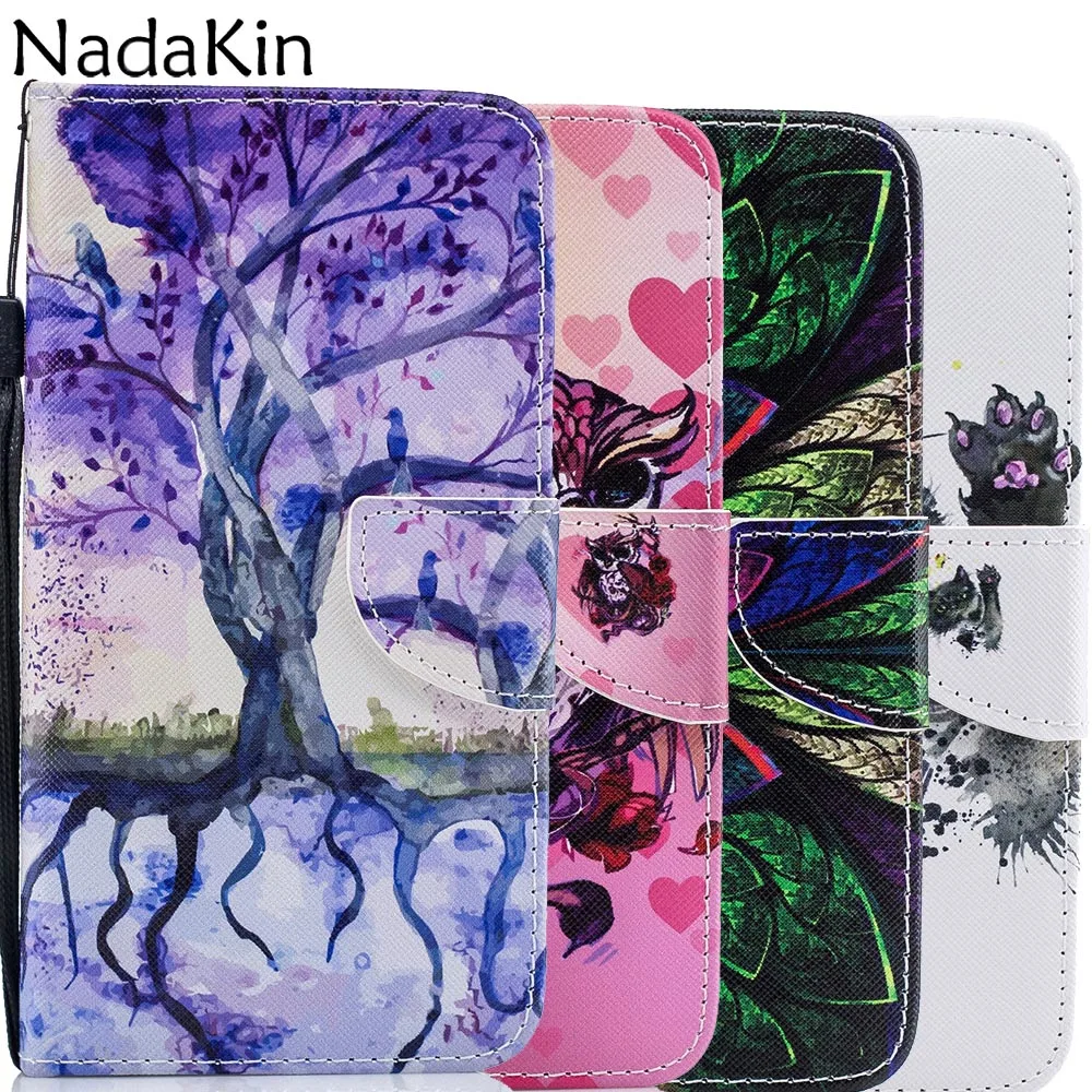 

Stylish Painted Book Phone Case Shell for Samsung Galaxy J3 J5 J7 A3 A5 2017 A6 A8 Plus A9 2018 Flip Wallet Cover With Strap