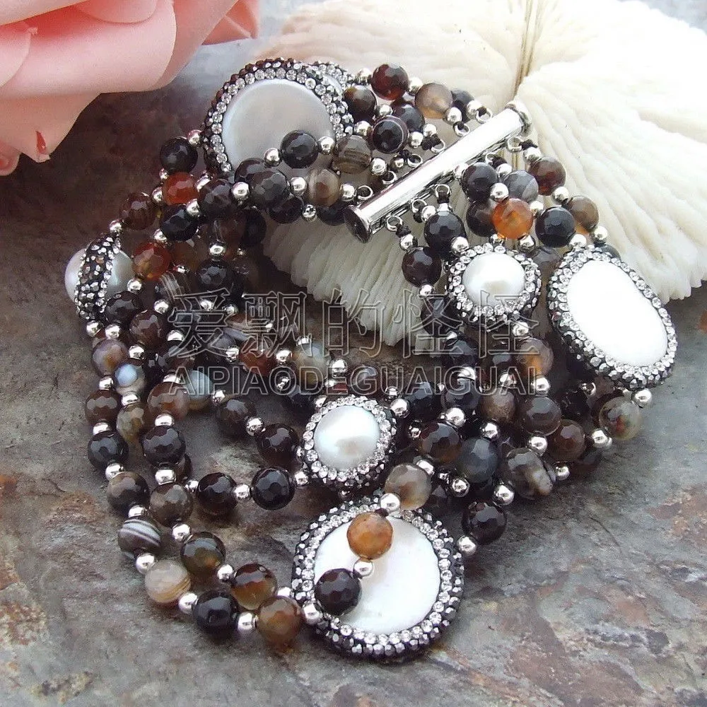 

Women's 7 Strands 8'' White Coin Pearl Bracelet