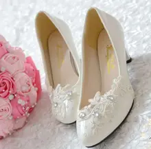 Handmade wedding shoes white color lace middle heel or custom make your own heel bridal brides shoes on sales XNA 083