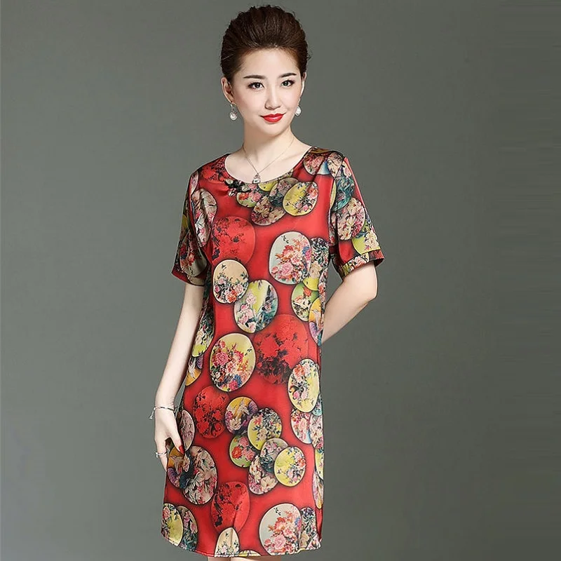 

new women clothing 100% silk dresses print women dresses o-neck national stly clothing maternity dresses pregnancy clothing