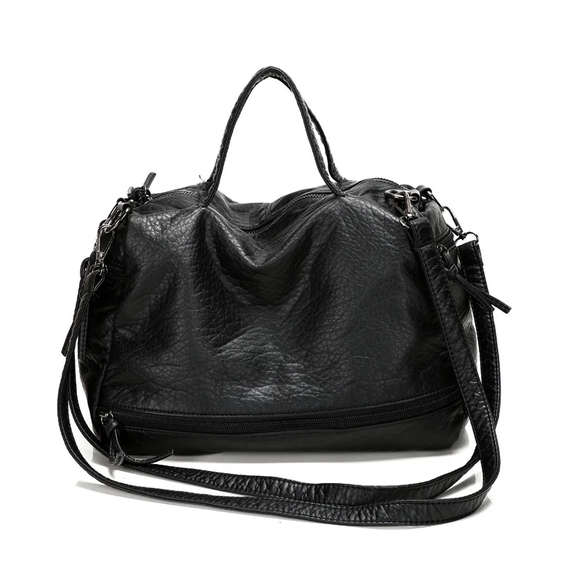 

Fashion women Washed leather motorcycle bag Feels super soft PU handbag Shoulder bag large leisure travel bag Free shipping