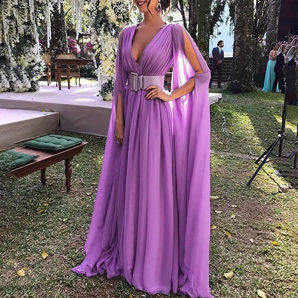 Ladies Sexy Purple Deep V Neck Long Party Sleeveless Dress Women Fashion Evening Party Sundress longo vestido de festa z0612 - Цвет: PP