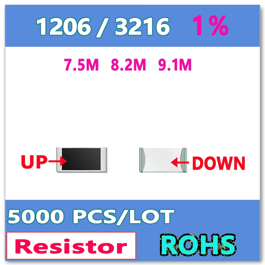 

JASNPROSMA OHM 1206 F 1% 5000pcs 7,5 M 8,2 M 9,1 M smd 3216 резистор