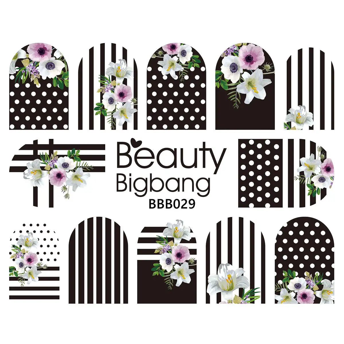 

BeautyBigBang Nail Sticker Flower Polka Dot Striped Theme Decoration Summer Designs Manicure DIY Nail Art Stickers 029