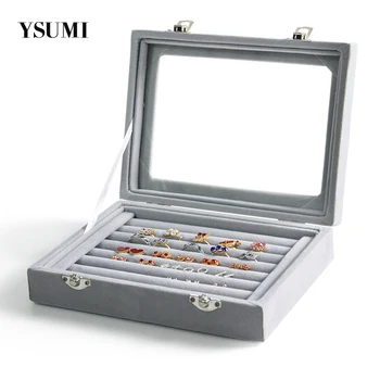 

YSUMI Gray Velvet Jewelery Display Box Holder Jewelry Storage Organizer Rings /Earring Jade Pendant Jewelry Display Stand Box