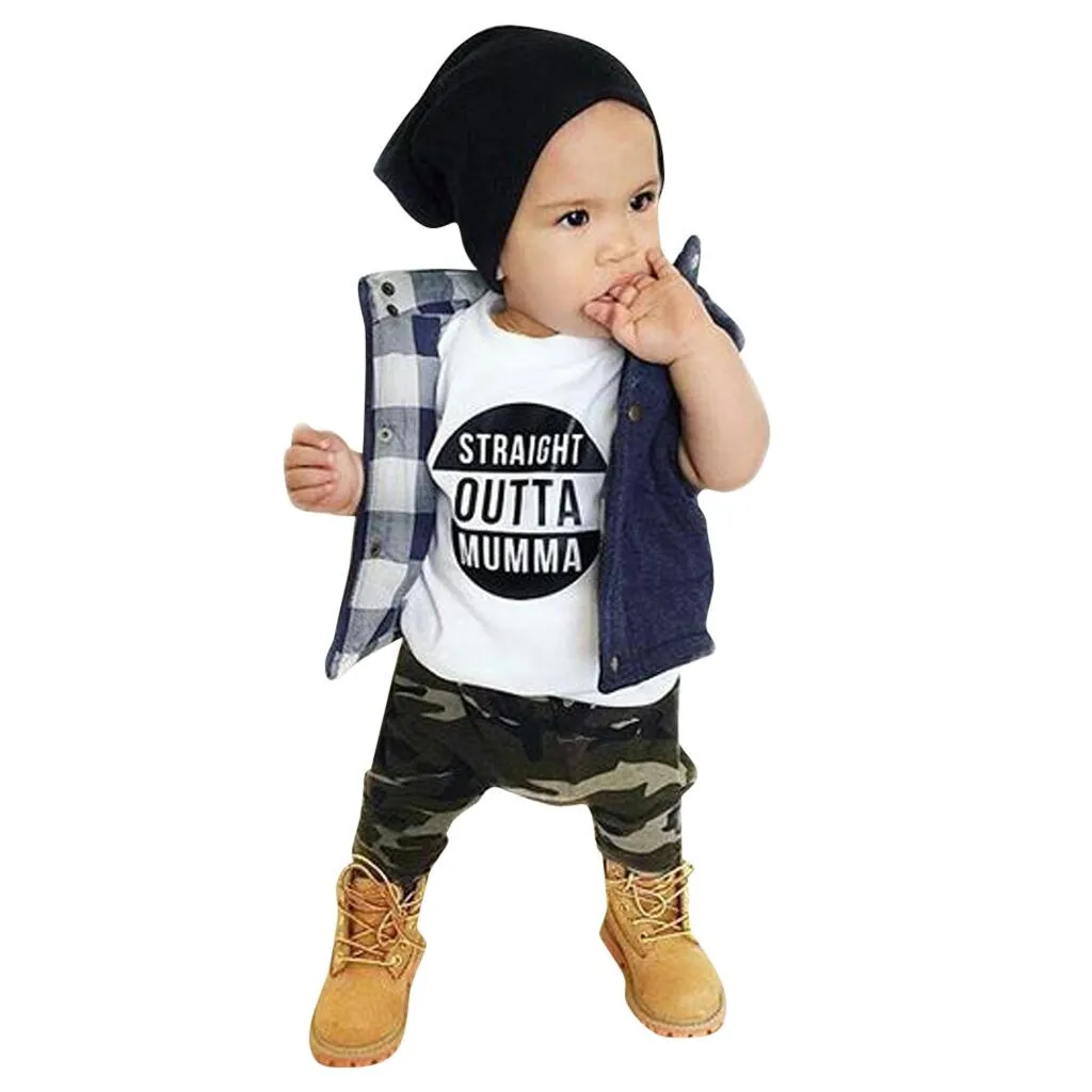 

Toddler Kid Baby Boy Camouflage Outfit Top T-shirt Pants Trousers Clothes Set Short Sleeve Letter Print T-Shirt Top Trouser Set