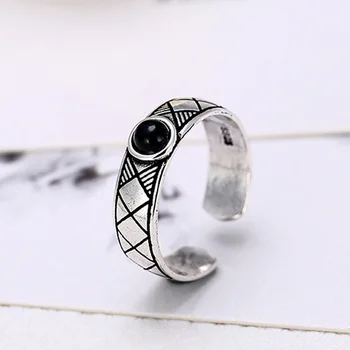 

New Fashion 925 Sterling Silver Black Round Rings For Women Adjustable Size Wedding Ring sterling-silver-jewelry