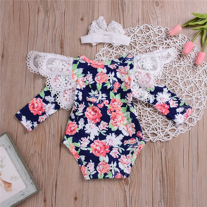 Flower Lace Body Suit For Baby girl Clothes Long Sleeve Autumn Bodysuit Cotton Body Suits 0-2T