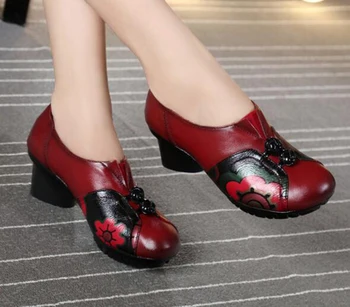 

Leather Eemale Shoes Leather National Wind Women's Shoes Casual Round Head Comfortable Retro Single Shoes