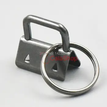 

100 Sets / Lot 1" 25mm Key Fob Hardware Keychain Split ring wrist Wristlets Cotton With Keyrings Gun Black
