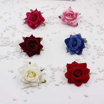 

10pcs / lot 6CM Roll Rose Velvet Edge Simulated Artificial Rose Head Decorative Flowers Compact