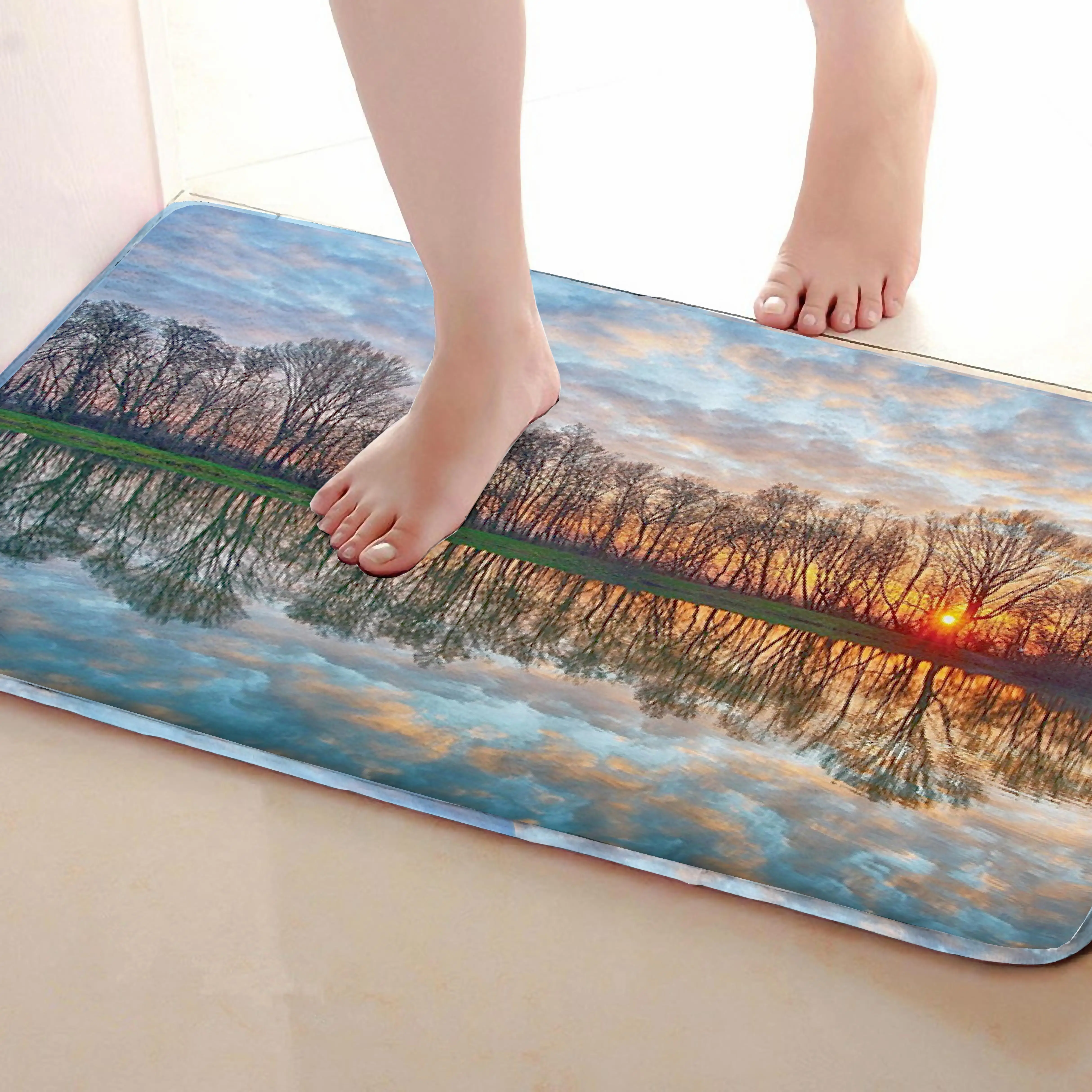 Коврик для ванной комнаты в стиле озера, Забавный Противоскользящий коврик для ванной, аксессуары для душевой занавески, соответствующие вашей душевой занавеске