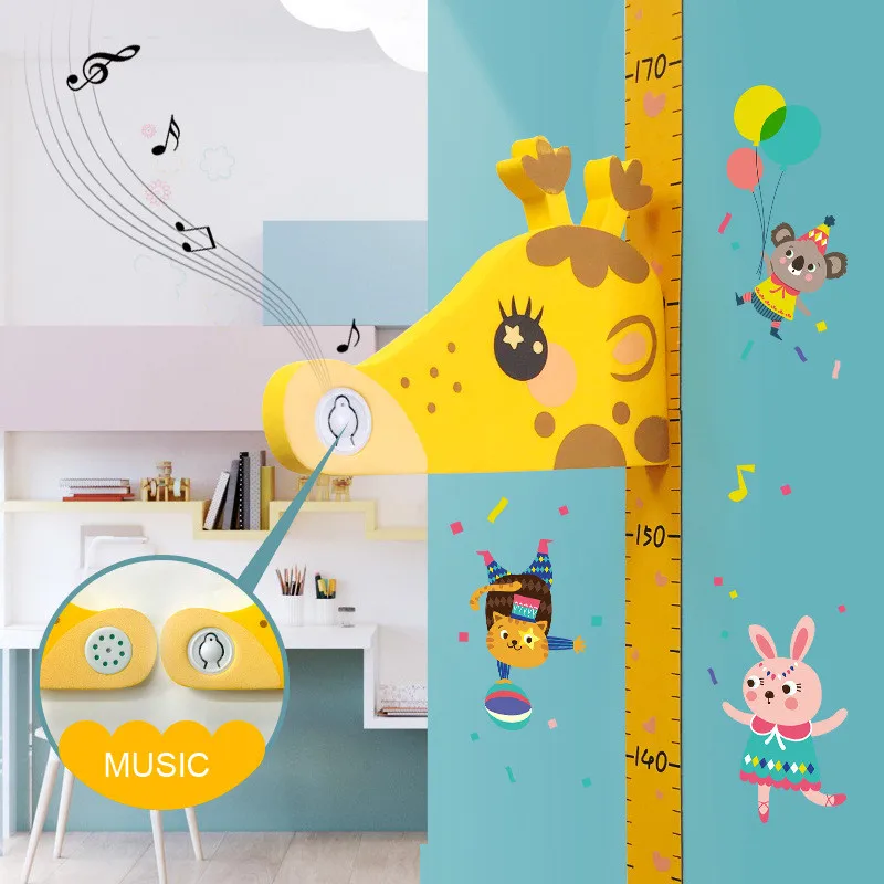 Наклейка фотообои мультфильм детские трехмерные наклейки для измерения роста детской комнаты спальни Съемные 3D высотомер 7# G6 - Цвет: Синий