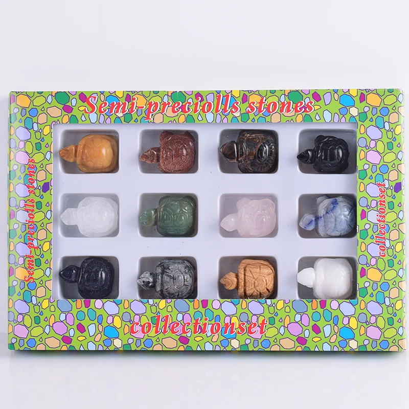 

12 pieces/box 1.5 inch mixed Turtle Figurine craft mineral tortoise stone Mini Animal Statue for home Decor accessory Healing