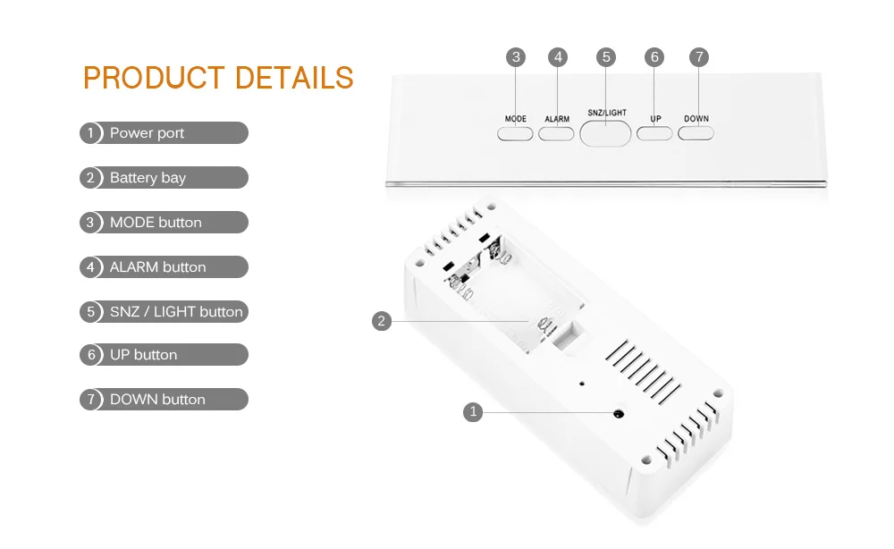 TS - S69 Multifunctional Noiseless LED Mirror Clock Display Time / Temperature
