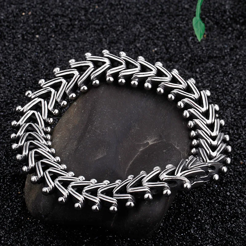 TrustyLan, винтажный мужской браслет из нержавеющей стали с v-образным вырезом ручной работы, ширина 15 мм, мужские браслеты, мужские ювелирные изделия, Прямая поставка