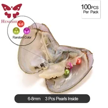 Большая скидка 100 шт. 6,5-8 мм красочные круглые пресноводные три жемчуга в устрицы для женщин ювелирных изделий, 300 жемчуг может получить