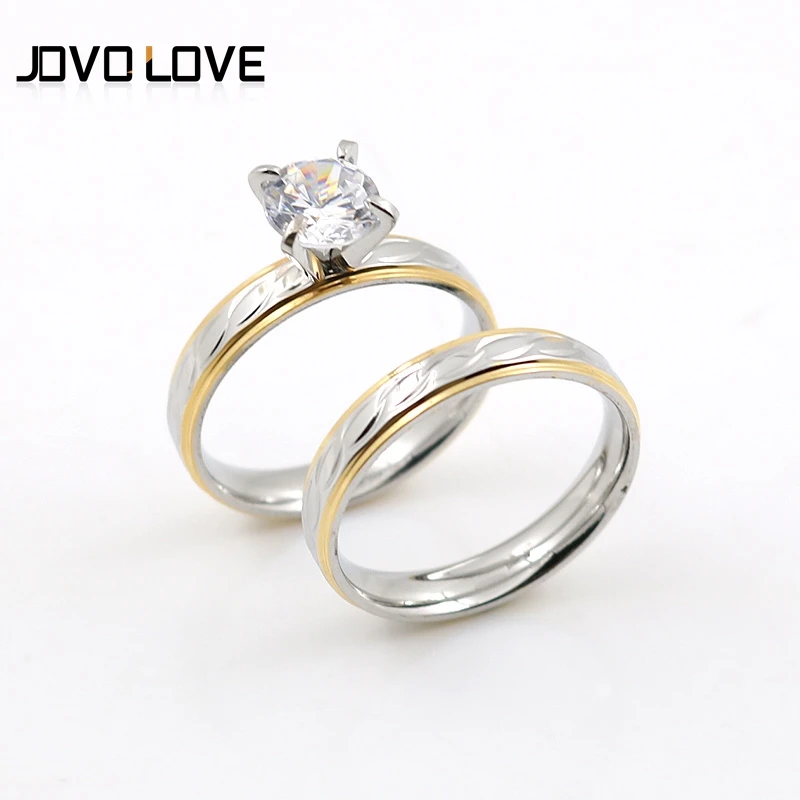 Romantic Couple Rings for Lovers in Wedding Rings Stainless Steel Rings Charm Crystal Stone Rings Silver Gold Color