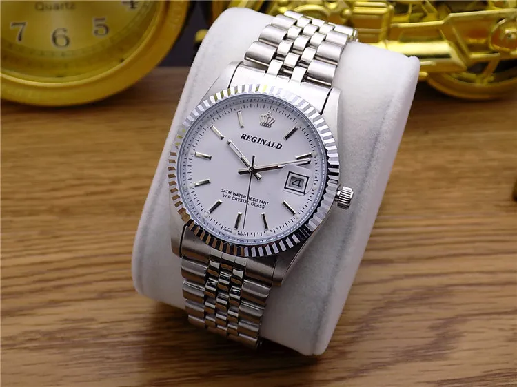 Мужские и женские кварцевые часы REGINALD Crown, деловые повседневные мужские часы со стальным календарем, японские водонепроницаемые кварцевые наручные часы с календарем
