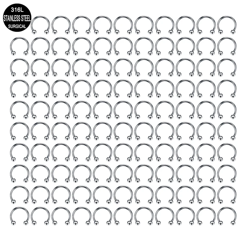 Surgical Steel Nose Ring Hoop Nostril Piercing Septum Ring Horseshoe Fake Nose Body Jewelry 100PCS/Lot 16G 12mm nose rings piercing jewelry body piercing jewelry body jewelry