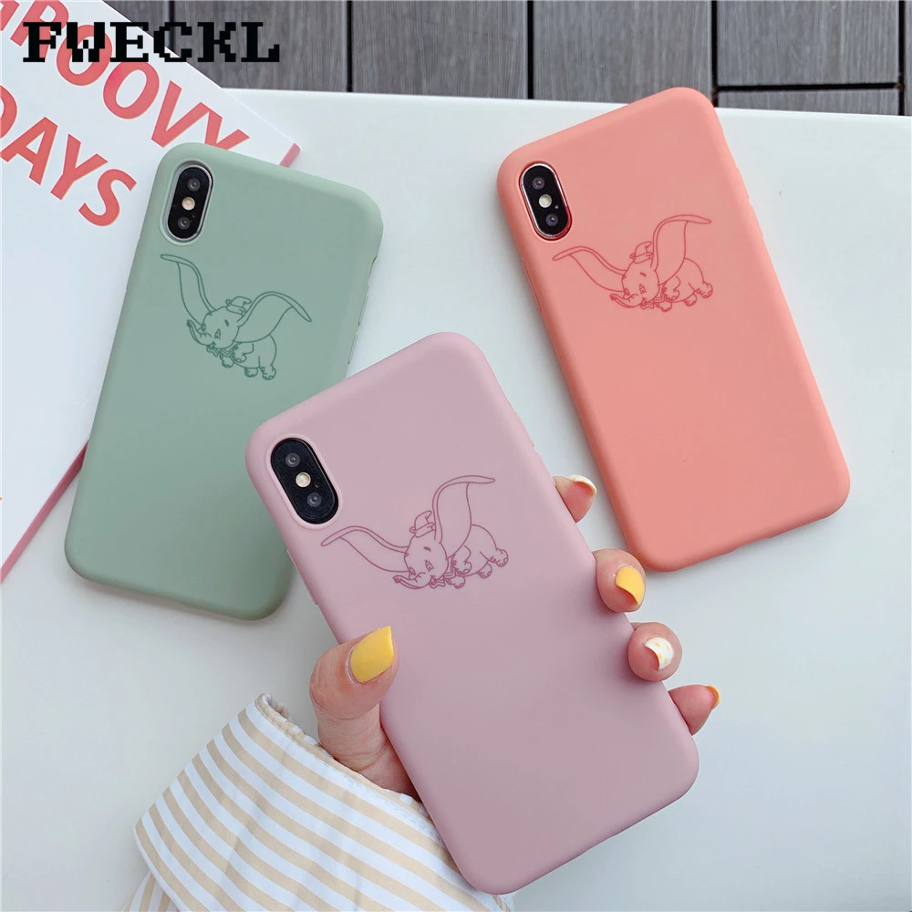 

Lovely Cartoon Dumbo Painting Phone Case For iPhone XS MAX XR iX XR Soft Candy Color Silicon Cover For iPhone 7 Plus 8 6 6S Plus