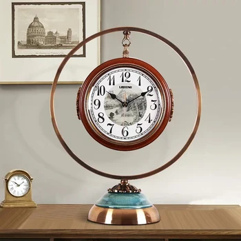 

Chinese Solid Wood Metal Seat Clock Living Room Decorative Arrangement Table Clock Large Creative Silent Double-sided Table Cloc