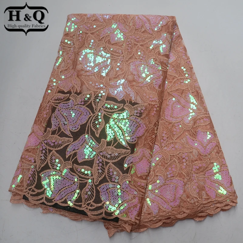 

2019 Beauty Organza Embroidery Lace Fabric with Nigeria Sequins Lace African Lace Fabric high quality 5 Yards For Bride dress