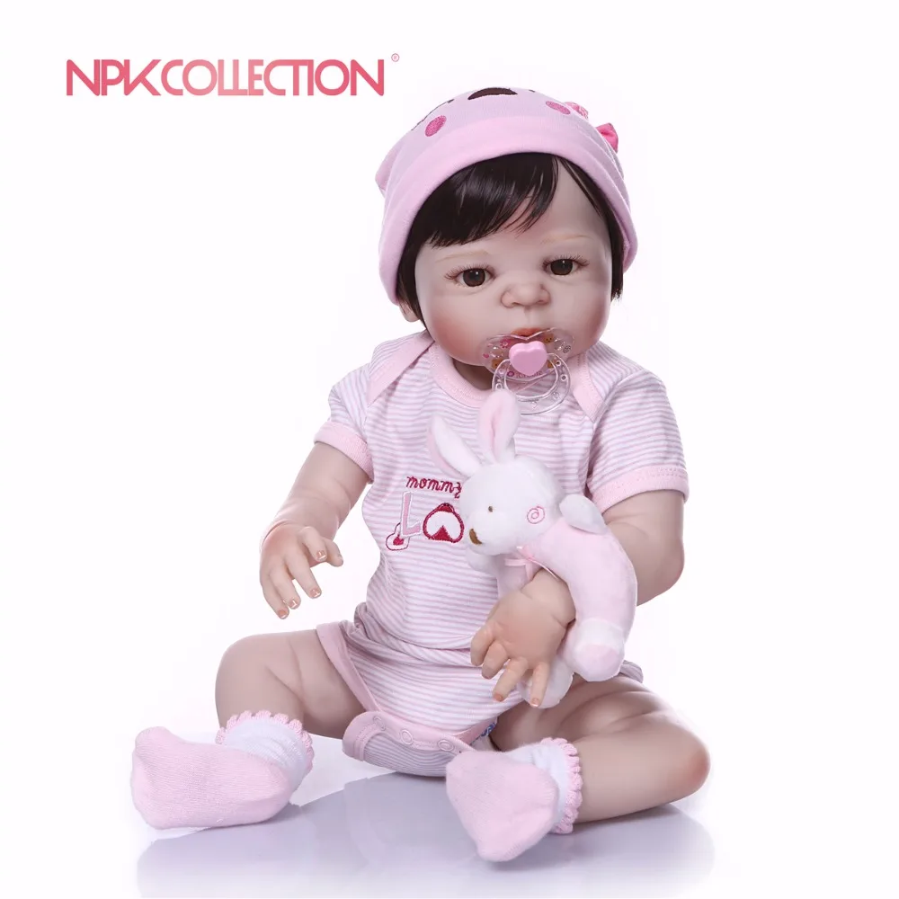 

NPK 57CM Pink Full Body Silicone Girl Reborn Babies Doll Toys Princess Babies Doll Wig Hair Birthday Gift Xmas gift