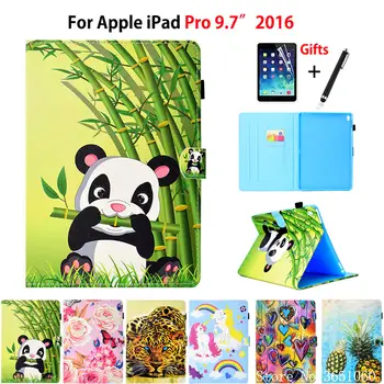 

Flower butterfly Case For Apple iPad Pro 9.7 inch 2016 Release Smart Case Cover Silicone PU Leather Funda Shell +Stylus+film