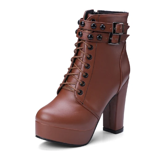 CDPUNDARI/ботильоны для женщин на очень высоком каблуке со шнуровкой; ботинки на платформе; женская зимняя обувь; большие размеры - Цвет: Коричневый