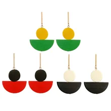 

Simple Statement Geometric Earrings Personality Hit Color Round Circle Wooden Wafer Drop Dangle Earrings B-0545