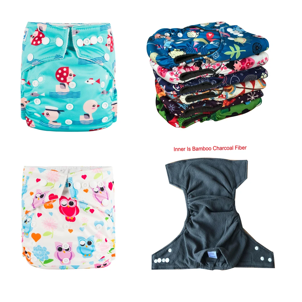 

BABYLAND (7 Pieces A Pack ) ECO-Friendly BAMBOO CHARCOAL DIAPERS Washable Diaper Covers 102 Printed Patterns Reusable Nappies