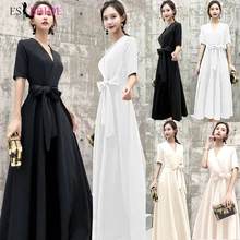 Черные вечерние платья Длинные Формальные Элегантные Выпускные платья размера плюс с кружевной аппликацией Свадебные вечерние платья ES1205